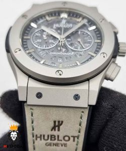 ساعت ست هابلوت مردانه و زنانه کرنوگراف طوسی صفحه اسکلتون 0967 HUBLOT BIG BANG