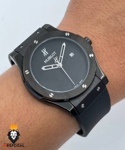 ساعت هابلوت مردانه اتوماتیک بند رابر مشکی قاب مشکی صفحه مشکی 01471 HUBLOT BIG BANG