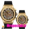 ساعت ست هابلوت مردانه و زنانه کرنوگراف طلایی صفحه اسکلتون 6629 HUBLOT BIG BANG