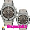 ساعت ست هابلوت مردانه و زنانه کرنوگراف طوسی صفحه اسکلتون 0967 HUBLOT BIG BANG