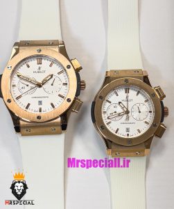 ساعت ست هابلوت مردانه و زنانه کرنوگراف رزگلد بند رابر سفید صفحه سفید 021077 HUBLOT BIG BANG