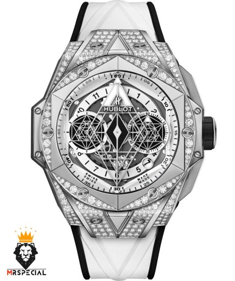 ساعت مچی مردانه هابلوت کهکشانی کرنوگراف فول نگین سفید HUBLOT Sang Bleu 1249
