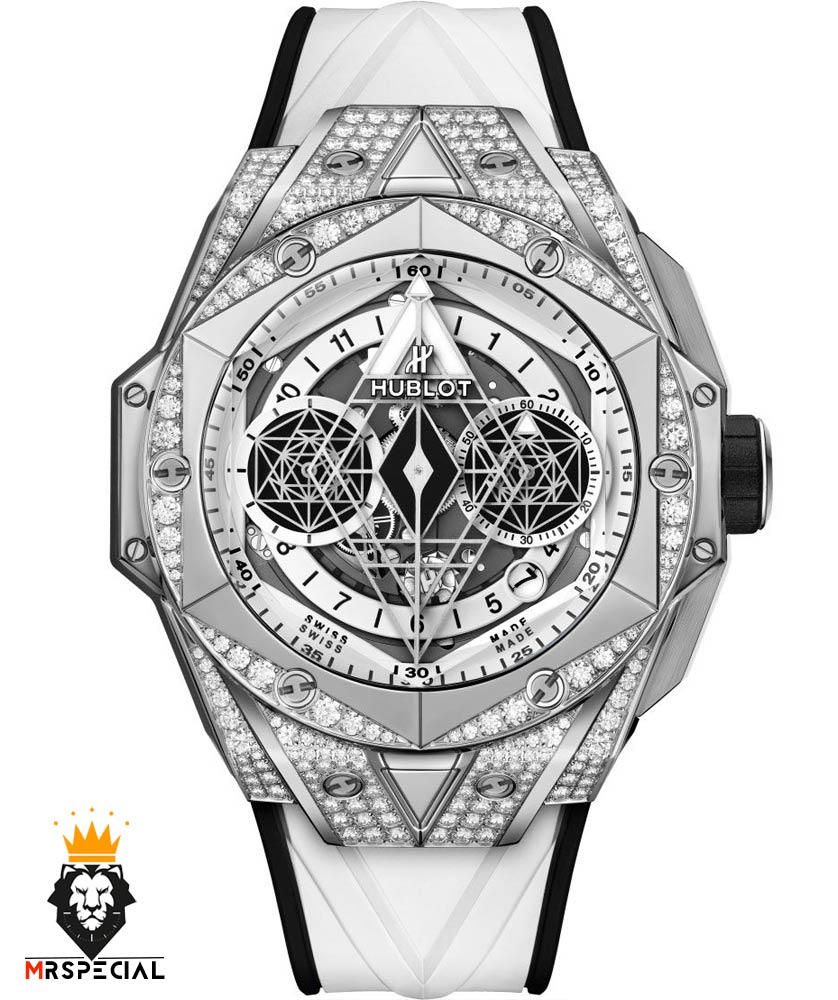 ساعت مچی مردانه هابلوت کهکشانی کرنوگراف فول نگین سفید HUBLOT Sang Bleu 1249