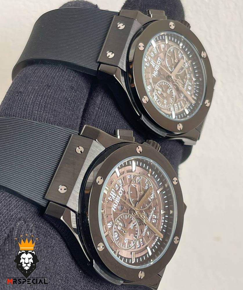 ساعت ست هابلوت مردانه و زنانه کرنوگراف مشکی صفحه اسکلتون 0962 HUBLOT BIG BANG