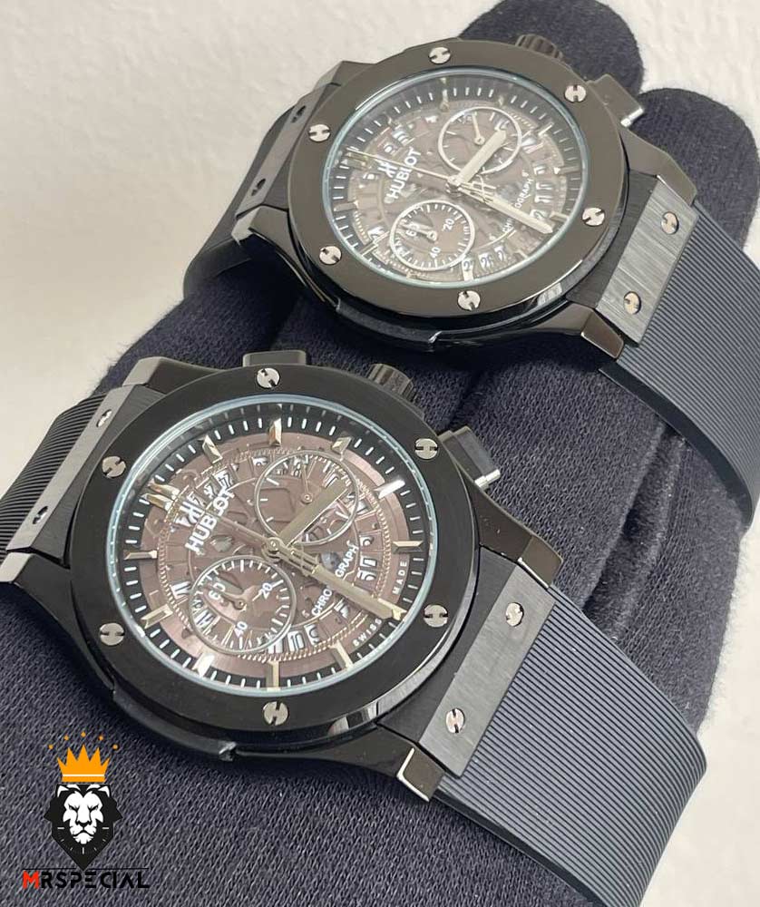 ساعت ست هابلوت مردانه و زنانه کرنوگراف مشکی صفحه اسکلتون 0962 HUBLOT BIG BANG