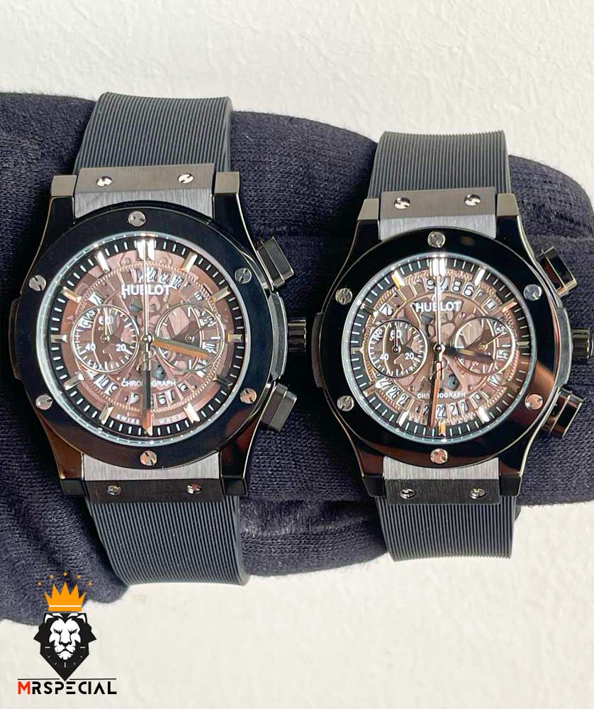 ساعت ست هابلوت مردانه و زنانه کرنوگراف مشکی صفحه اسکلتون 0962 HUBLOT BIG BANG