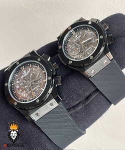 ساعت ست هابلوت مردانه و زنانه کرنوگراف مشکی صفحه اسکلتون 0962 HUBLOT BIG BANG