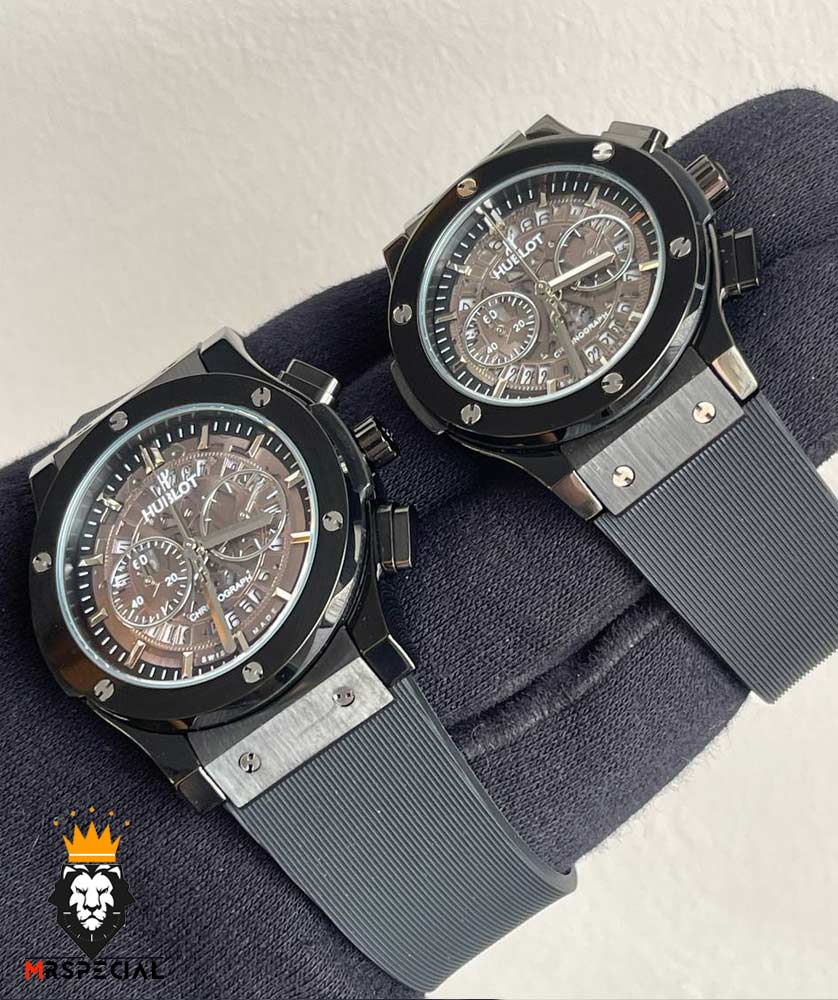 ساعت ست هابلوت مردانه و زنانه کرنوگراف مشکی صفحه اسکلتون 0962 HUBLOT BIG BANG