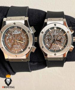 ساعت ست هابلوت مردانه و زنانه کرنوگراف استیل صفحه اسکلتون 01650 HUBLOT BIG BANG