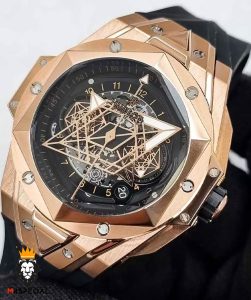 ساعت مچی مردانه هابلوت کهکشانی پشت شیشه ای رزگلد HUBLOT Sang Bleu 0986