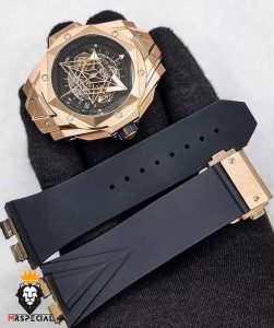 ساعت مچی مردانه هابلوت کهکشانی پشت شیشه ای رزگلد HUBLOT Sang Bleu 0986