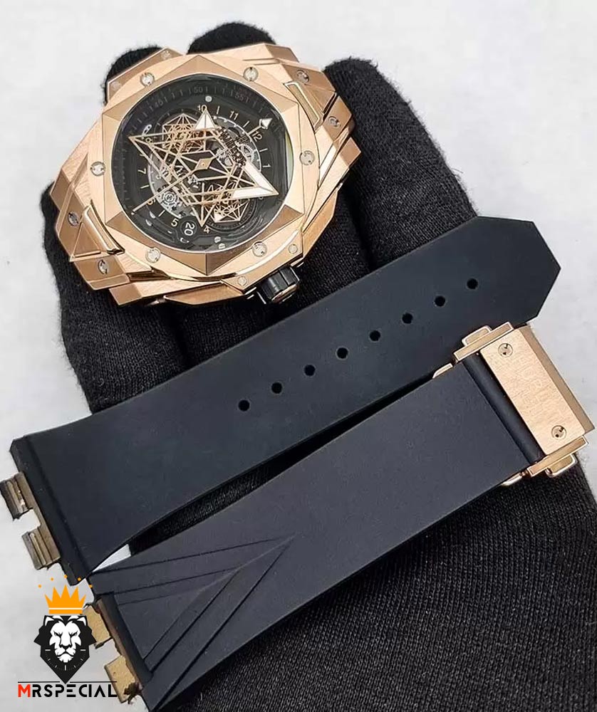 ساعت مچی مردانه هابلوت کهکشانی پشت شیشه ای رزگلد HUBLOT Sang Bleu 0986