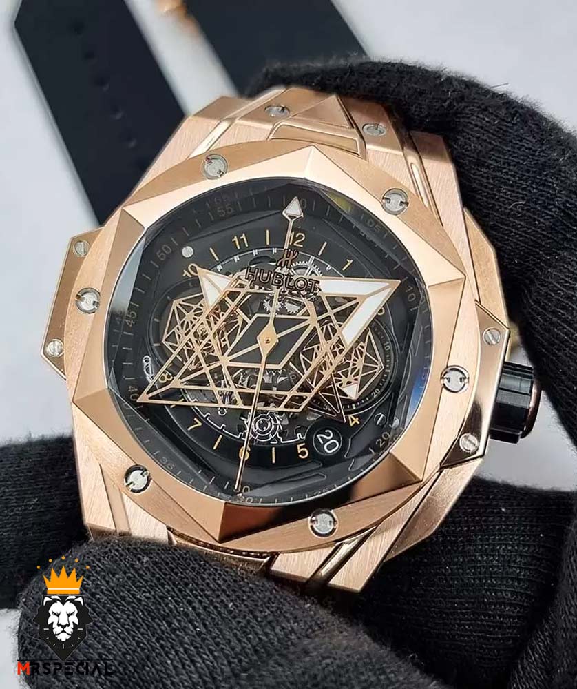 ساعت مچی مردانه هابلوت کهکشانی پشت شیشه ای رزگلد HUBLOT Sang Bleu 0986