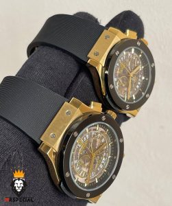ساعت ست هابلوت مردانه و زنانه کرنوگراف مشکی طلایی 0966 HUBLOT BIG BANG