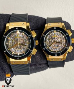 ساعت ست هابلوت مردانه و زنانه کرنوگراف مشکی طلایی 0966 HUBLOT BIG BANG