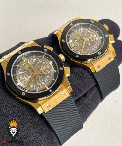 ساعت ست هابلوت مردانه و زنانه کرنوگراف مشکی طلایی 0966 HUBLOT BIG BANG