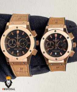 ساعت ست هابلوت مردانه و زنانه کرنوگراف رزگلد صفحه مشکی 6627 HUBLOT BIG BANG