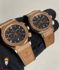 ساعت ست هابلوت مردانه و زنانه کرنوگراف رزگلد صفحه مشکی 6627 HUBLOT BIG BANG