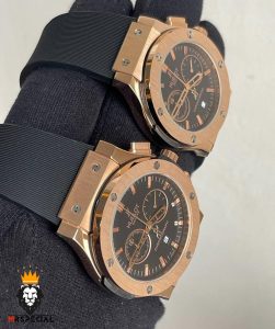 ساعت ست هابلوت مردانه و زنانه کرنوگراف رزگلد صفحه مشکی 0949 HUBLOT BIG BANG