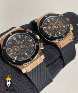 ساعت ست هابلوت مردانه و زنانه کرنوگراف مشکی رزگلد 6628 HUBLOT BIG BANG