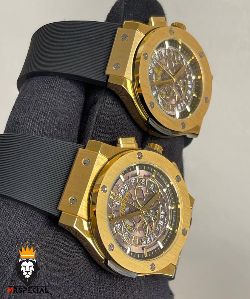 ساعت ست هابلوت مردانه و زنانه کرنوگراف طلایی صفحه اسکلتون 6629 HUBLOT BIG BANG