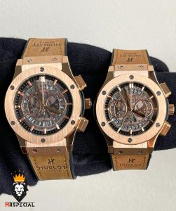 ساعت ست هابلوت مردانه و زنانه کرنوگراف رزگلد صفحه اسکلتون 6630 HUBLOT BIG BANG