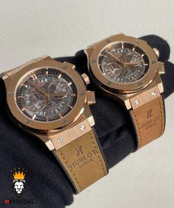 ساعت ست هابلوت مردانه و زنانه کرنوگراف رزگلد صفحه اسکلتون 6630 HUBLOT BIG BANG