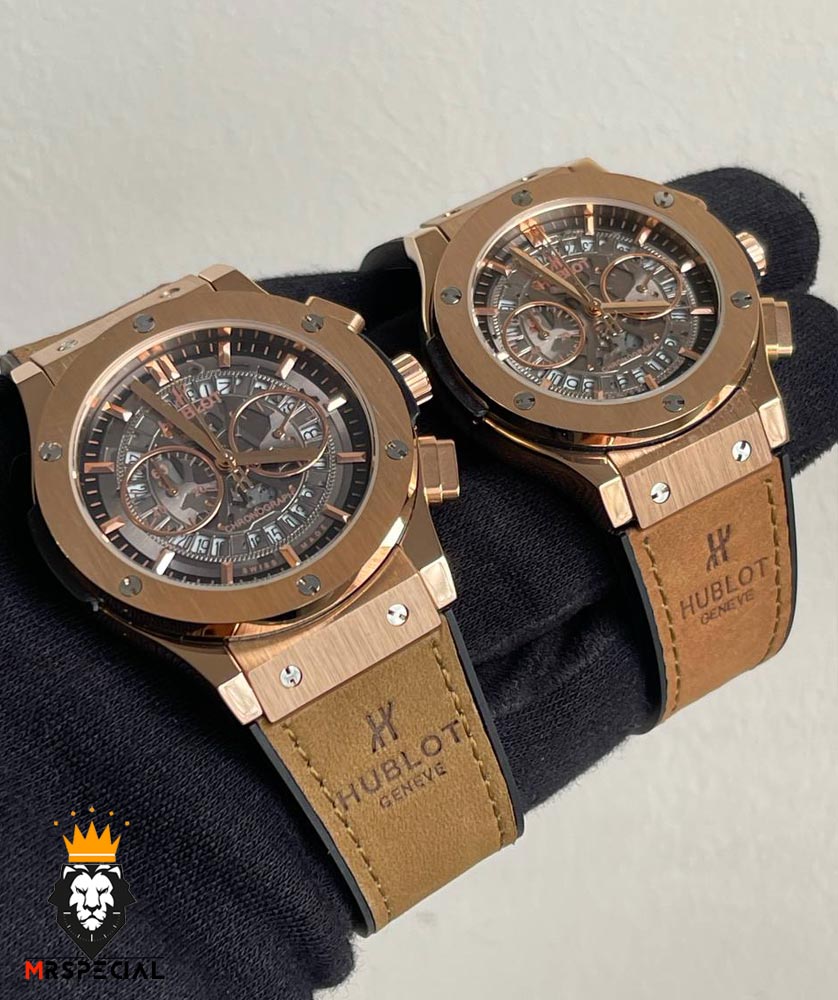 ساعت ست هابلوت مردانه و زنانه کرنوگراف رزگلد صفحه اسکلتون 6630 HUBLOT BIG BANG