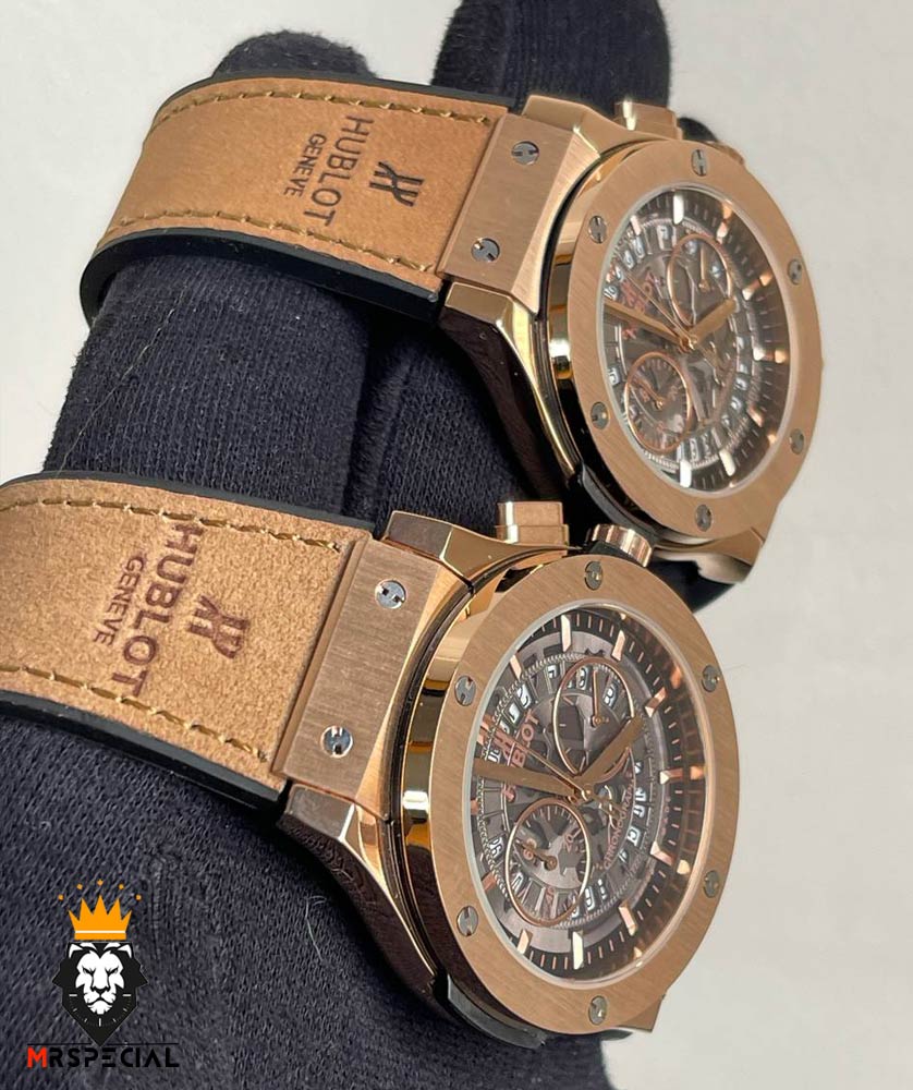 ساعت ست هابلوت مردانه و زنانه کرنوگراف رزگلد صفحه اسکلتون 6630 HUBLOT BIG BANG