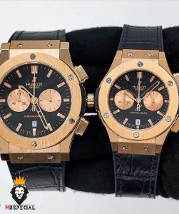 ساعت ست هابلوت مردانه و زنانه کرنوگراف رزگلد صفحه مشکی 6631 HUBLOT BIG BANG