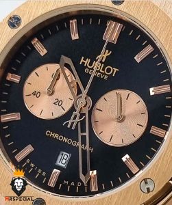 ساعت ست هابلوت مردانه و زنانه کرنوگراف رزگلد صفحه مشکی 6631 HUBLOT BIG BANG