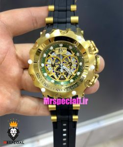ساعت اینویکتا مردانه هیبرید طلایی کرنوگراف بند رابر مشکی صفحه سبز INVICTA Hybrid 021389 