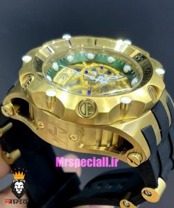 ساعت اینویکتا مردانه هیبرید طلایی کرنوگراف بند رابر مشکی صفحه سبز INVICTA Hybrid 021389 