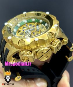 ساعت اینویکتا مردانه هیبرید طلایی کرنوگراف بند رابر مشکی صفحه سبز INVICTA Hybrid 021389 