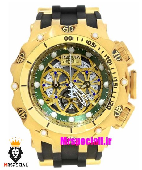 ساعت اینویکتا مردانه هیبرید طلایی کرنوگراف بند رابر مشکی صفحه سبز INVICTA Hybrid 021389