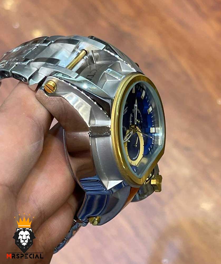 ساعت مچی مردانه اینویکتا زئوس دو زمانه کرنوگراف دورنگ طلایی صفحه ابی 01033 INVICTA ZEUS