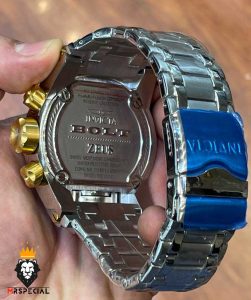 ساعت مچی مردانه اینویکتا زئوس دو زمانه کرنوگراف دورنگ طلایی صفحه ابی 01033 INVICTA ZEUS