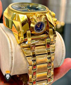 ساعت مچی مردانه اینویکتا زئوس دوزمانه کرنوگراف طلایی صفحه ابی 01034 INVICTA ZEUS