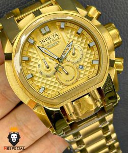 ساعت مچی مردانه اینویکتا مدل زئوس کرنوگراف طلایی صفحه طلایی 0939 INVICTA ZEUS