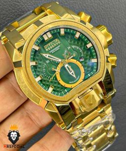 ساعت اینویکتا مردانه دوزمانه طلایی کرنوگراف صفحه سبز 01035 INVICTA ZEUS