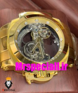 ساعت اینویکتا مردانه اتوماتیک طلایی صفحه شیشه ای اسکلتون 01657 INVICTA Automatic