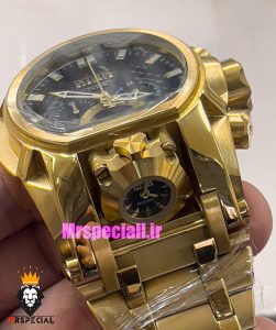 ساعت مچی مردانه اینویکتا دو زمانه کرنوگراف طلایی صفحه مشکی 01664 INVICTA ZEUS
