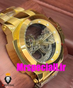 ساعت اینویکتا مردانه اتوماتیک طلایی صفحه شیشه ای اسکلتون 01657 INVICTA Automatic