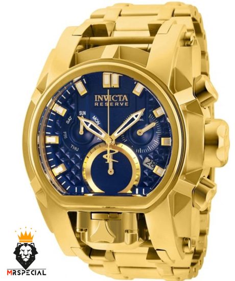 ساعت مچی مردانه اینویکتا زئوس دوزمانه کرنوگراف طلایی صفحه ابی 01034 INVICTA ZEUS