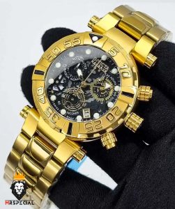 ساعت مچی مردانه اینویکتا سوباکو کرنوگراف طلایی صفحه مشکی INVICTA SUBAQUA 01662