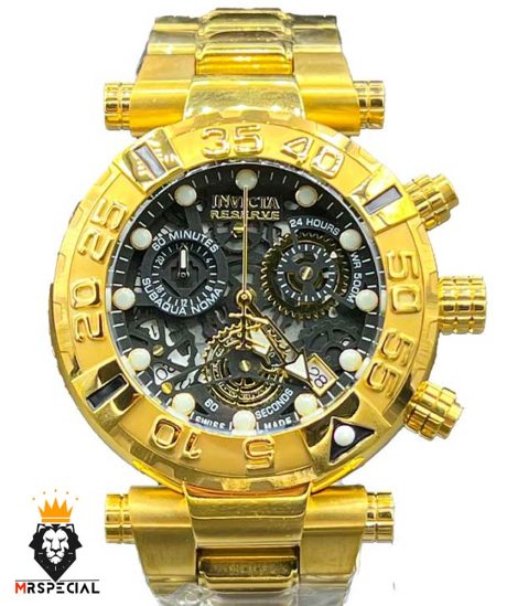 ساعت مچی مردانه اینویکتا سوباکو کرنوگراف طلایی صحه مشکی INVICTA SUBAQUA 01662