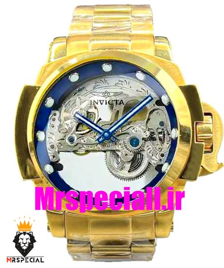 ساعت اینویکتا مردانه اتوماتیک طلایی صفحه شیشه ای اسکلتون 01658 INVICTA Automatic