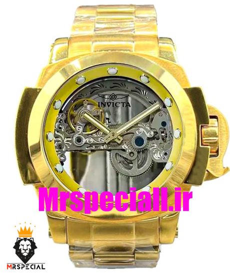 ساعت اینویکتا مردانه اتوماتیک طلایی صفحه شیشه ای اسکلتون 01657 INVICTA Automatic