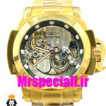 ساعت اینویکتا مردانه اتوماتیک طلایی صفحه شیشه ای اسکلتون 0213 INVICTA Automatic