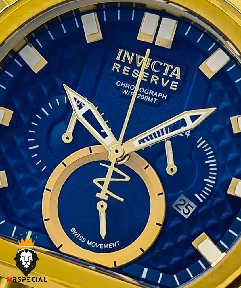 ساعت مچی مردانه اینویکتا زئوس دوزمانه کرنوگراف طلایی صفحه ابی 01034 INVICTA ZEUS